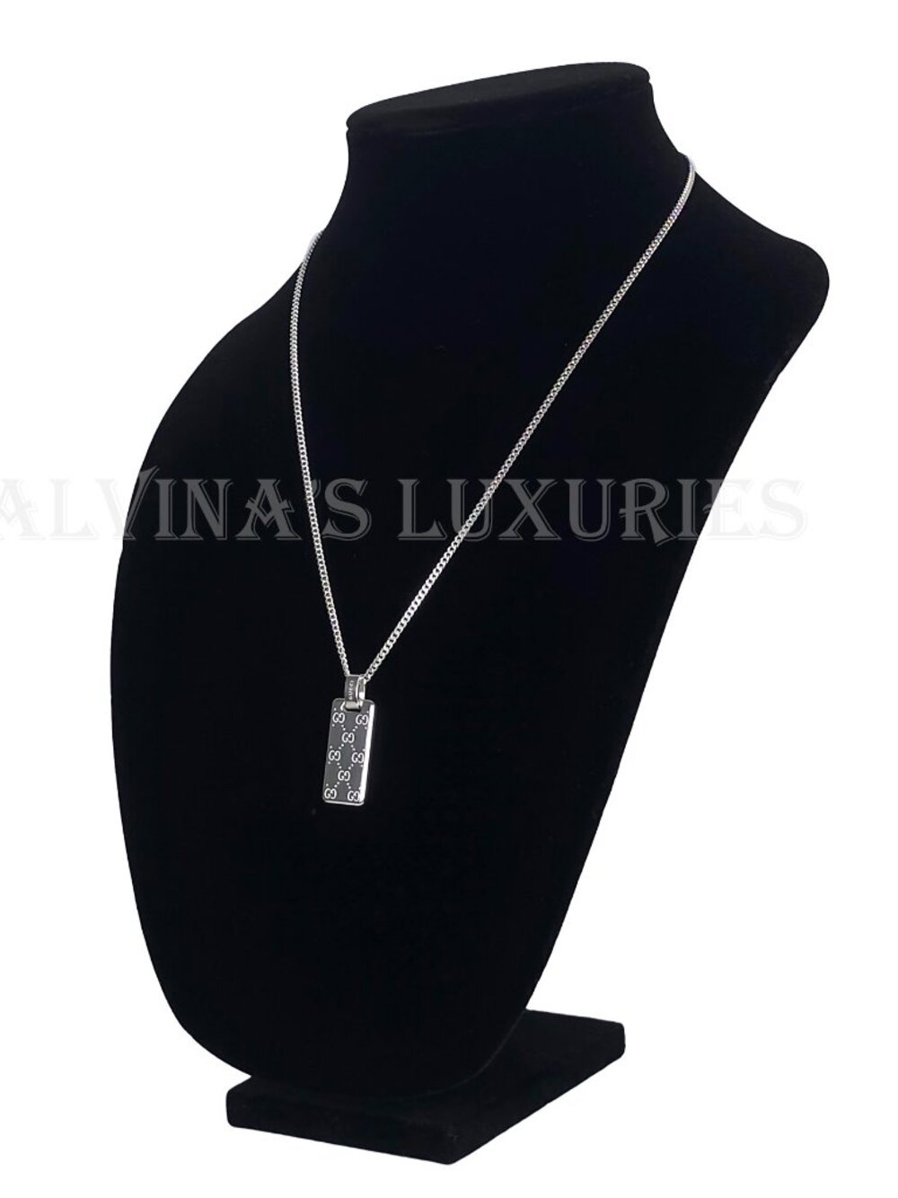 GUCCI NECKLACE MENS SIGNATURE GG LOGO DOG TAG STERLING SILVER - Picture 6 of 15